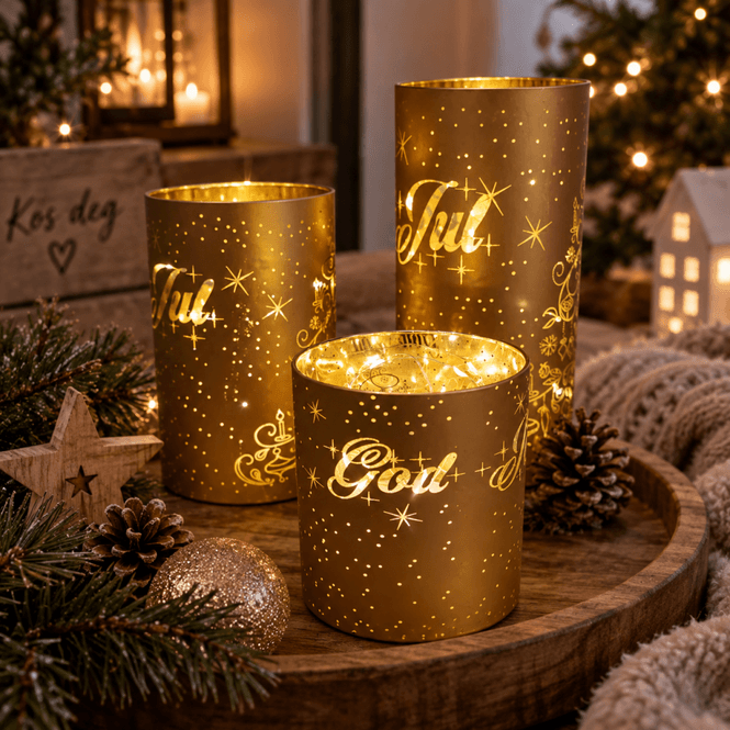 Hovedbilde Lyslykt God Jul matt gull LED ...